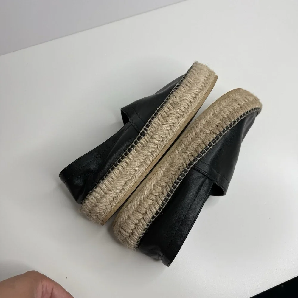 Scarosso Black Leather Espadrilles Size 36‎ (US 6) Minimalist Casual Resort
